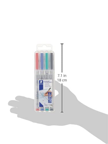 STAEDTLER Lumocolor Non-Permanent Universal Pen: Set of 4 Markers, Assorted Colors, Superfine Felt Tip 0.4mm - Multi Surface, Quick Dry & Water-Soluble Ink - For Home, School & Office