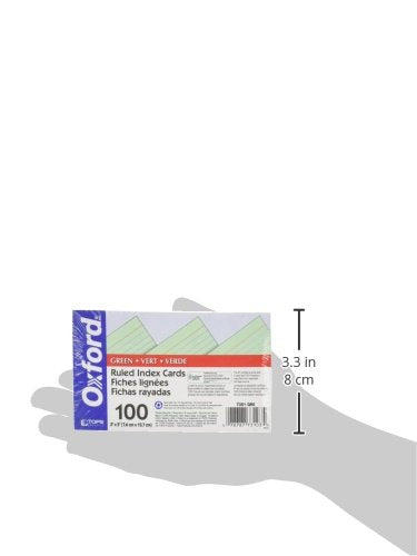Oxford Ruled Color Index Cards, 3" x 5", Green, 100 Per Pack (7321 GRE)