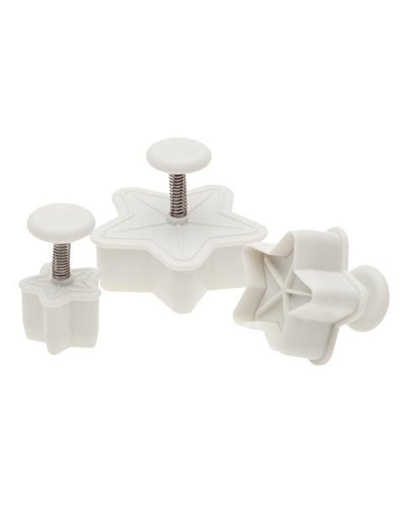 Ateco Star Plunger Cutters, Set of 3 Sizes, for Cutting Decorations & Direct Embossing, Spring-loaded Handle, Food Safe Plastic