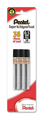 Pentel Super Hi-Polymer Lead Refill (0.5mm), Fine, 2B, 36 Pieces of Lead (C505BP32B-K6)