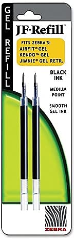 Zebra 87012 JF Refill for Jimnie Gel RT/Sarasa/Z-Grip Gel Roller Ball, Med, BLK, 2/Pack