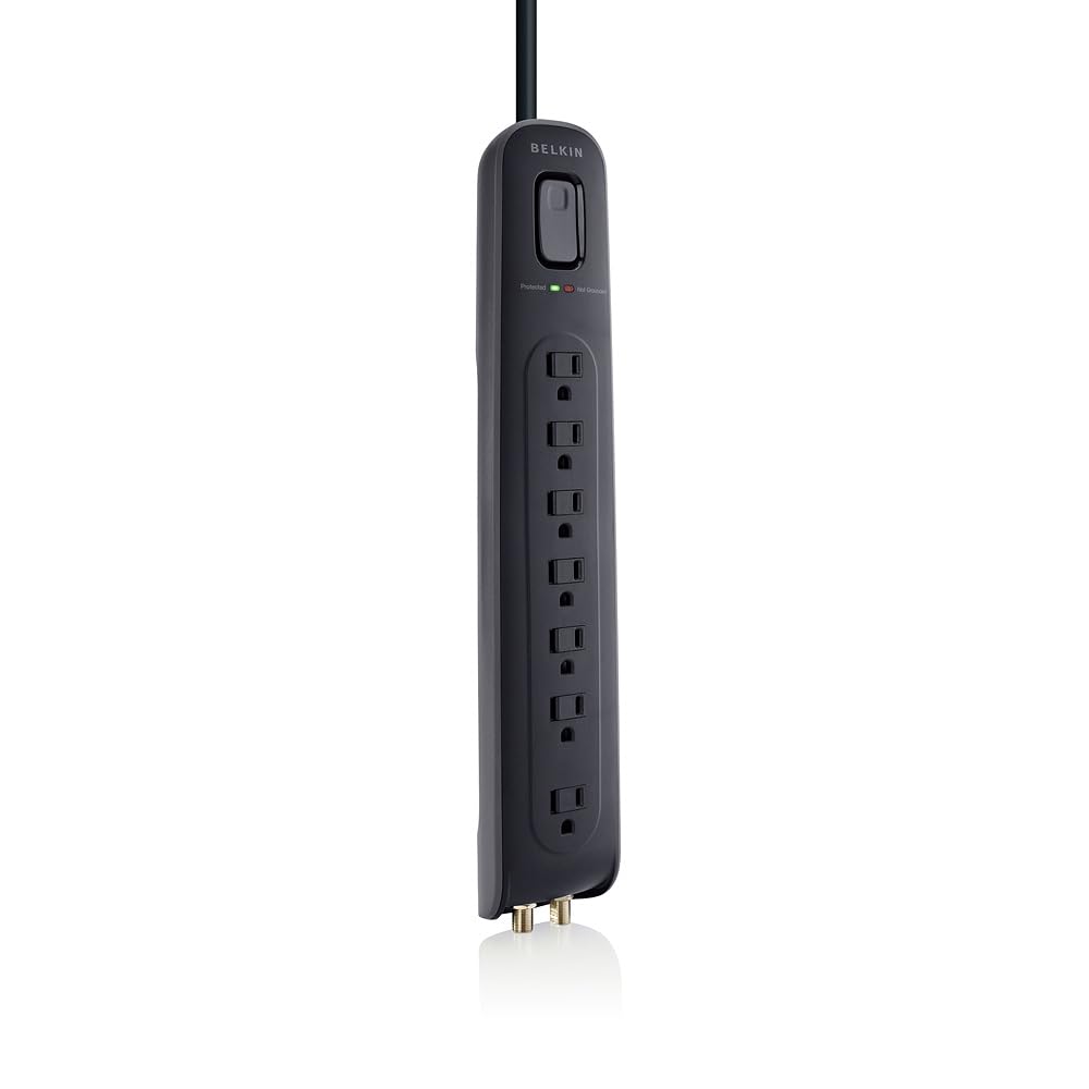 Belkin AV Power Strip Surge Protector and Coaxial Protection, 4ft Cord, Black