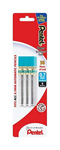 Pentel Super Hi-Polymer Lead Refill (0.7mm), B, 36 Pieces of Lead (L50BP3B-K6)