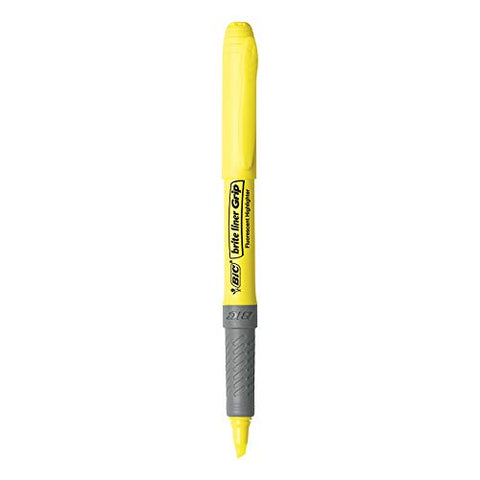 BIC Brite Liner Grip Highlighters, Chisel Tip (1.6 mm), Classic Yellow, 2-Count Pack, Best Highlighters for School Supplies and Office Supplies