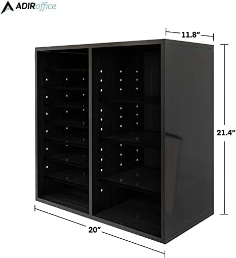 AdirOffice Wooden Adjustable organizerserature Organizer, 16 Compartment Office Mailbox, or Classroom Literature Organizer, Black