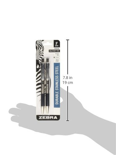 Zebra Pen, F-301 Bold Retractable Ballpoint Pens, Black Ink, 1.6mm Bold Point, Stainless Steel Barrel, Comfortable Grip, STEEL Series, Ideal for Office, Journal and Planner Use 2-Count (27312)