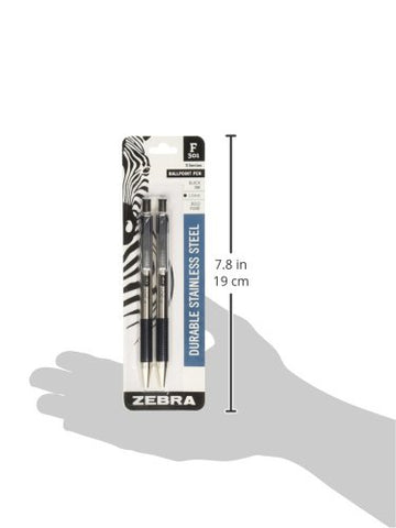 Zebra Pen, F-301 Bold Retractable Ballpoint Pens, Black Ink, 1.6mm Bold Point, Stainless Steel Barrel, Comfortable Grip, STEEL Series, Ideal for Office, Journal and Planner Use 2-Count (27312)