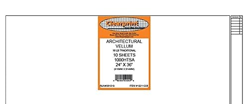Clearprint 24" x 36" 1000H Design Vellum Sheets with Architect Title Block, 16 lb., 100% Cotton, 10 Sheets Per Pack, 1 Each