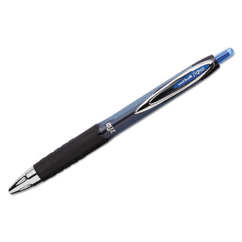 uni-ball® Signo Gel 207™ Retractable Gel Pens, Medium Point, 0.7 mm, Clear Barrel, Blue Ink, Pack Of 4