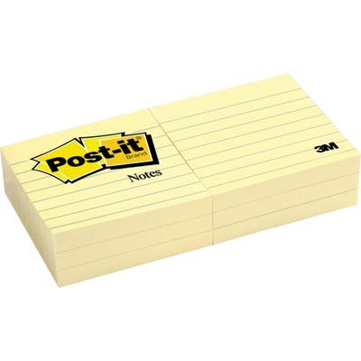 Post-it Notes, 3 in x 3 in, 12 Lined Sticky Notes Pads, 100 Sheets per Pad, The Iconic Canary Yellow Note, New Year Organization or Second Semester School Supplies