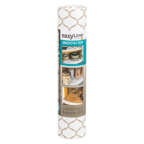Duck Brand EasyLiner Smooth Top Shelf Liner - Non Adhesive Shelf Liner for Cabinets, Drawers, Pantry, Bathroom, Kitchen - Taupe Quatrefoil, 12 in. x 10 ft.