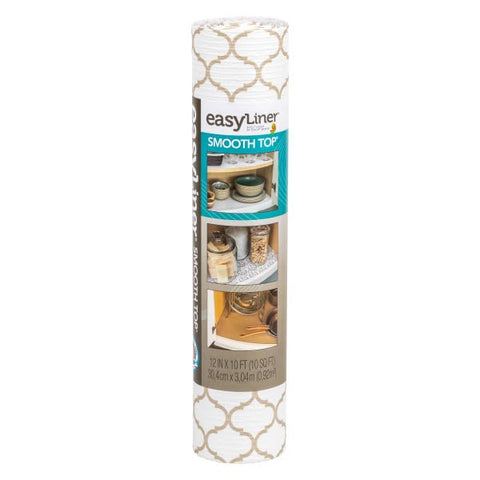Duck Brand EasyLiner Smooth Top Shelf Liner - Non Adhesive Shelf Liner for Cabinets, Drawers, Pantry, Bathroom, Kitchen - Taupe Quatrefoil, 12 in. x 10 ft.