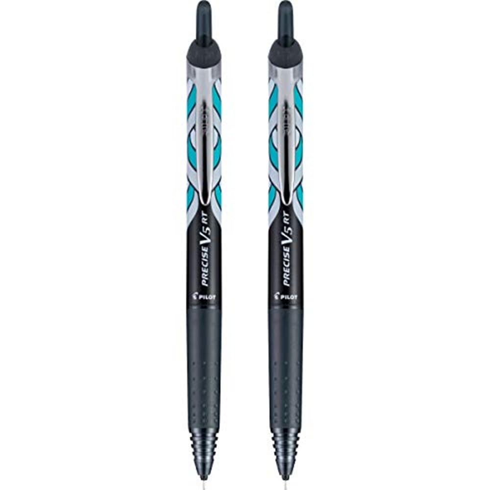 Pilot, Precise V5 RT Deco Collection Refillable & Retractable Liquid Ink Rolling Ball Pens, Extra Fine Point 0.5 mm, Black, Pack of 2