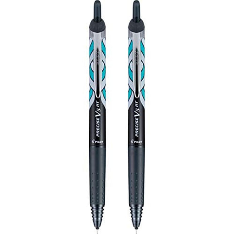 Pilot, Precise V5 RT Deco Collection Refillable & Retractable Liquid Ink Rolling Ball Pens, Extra Fine Point 0.5 mm, Black, Pack of 2
