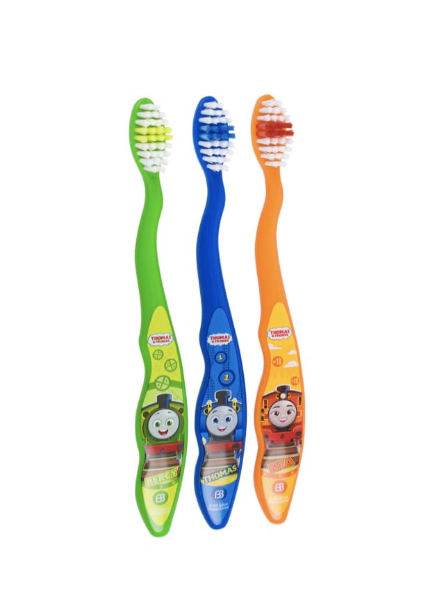 Brush Buddies Thomas & Friends Kids Toothbrush 3 Pack Soft Bristle Toddler Toothbrushes Small Head Easy Grip Handles Fun Train Designs Gentle Oral Care for Children Ages 2+