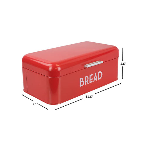 Home Basics Grove Bread Box For Kitchen Counter Dry Food Storage Container, Bread Bin, Store Bread Loaf, Dinner Rolls, Pastries, Baked Goods & More, Retro Vintage Design, Red