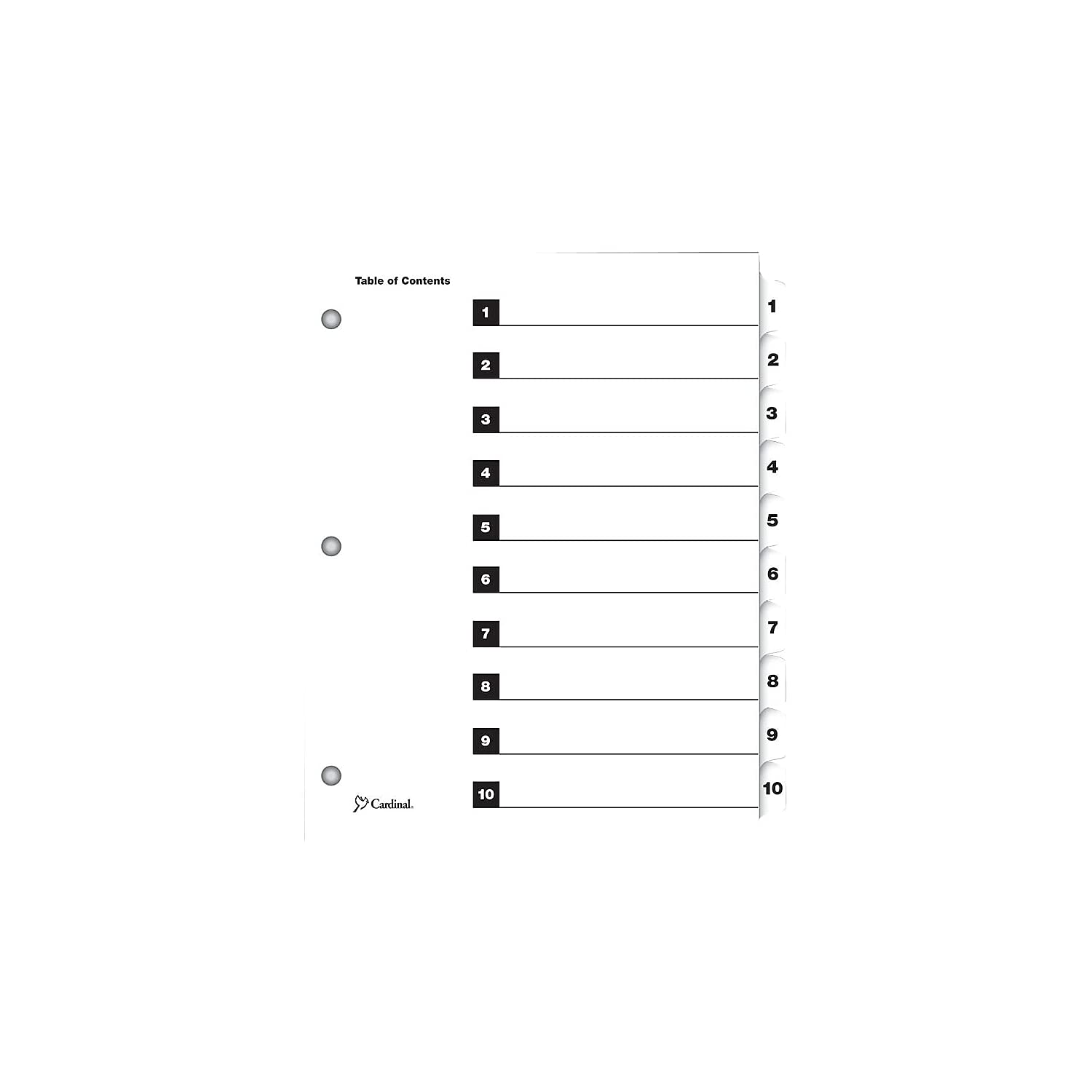 Cardinal OneStep Index System Numeric Paper Dividers, 10-Tab, White (CRD61013)