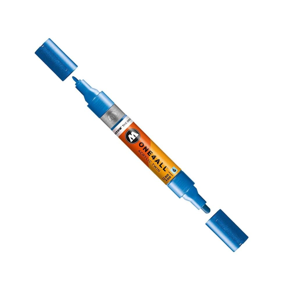 Molotow ONE4ALL Acrylic Twin Pump Marker, 1.5mm and 4mm Nibs, Metallic Blue, 1 Each (227.502)