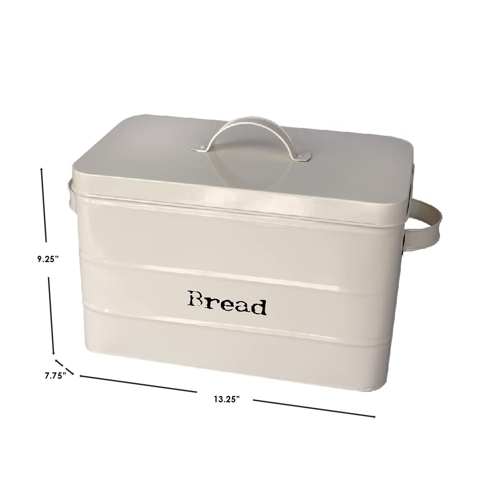 Home Basics Tin Canister Collection, 13-Liter Bread Box with Cover, Kitchen Food Storage Organization, Ivory