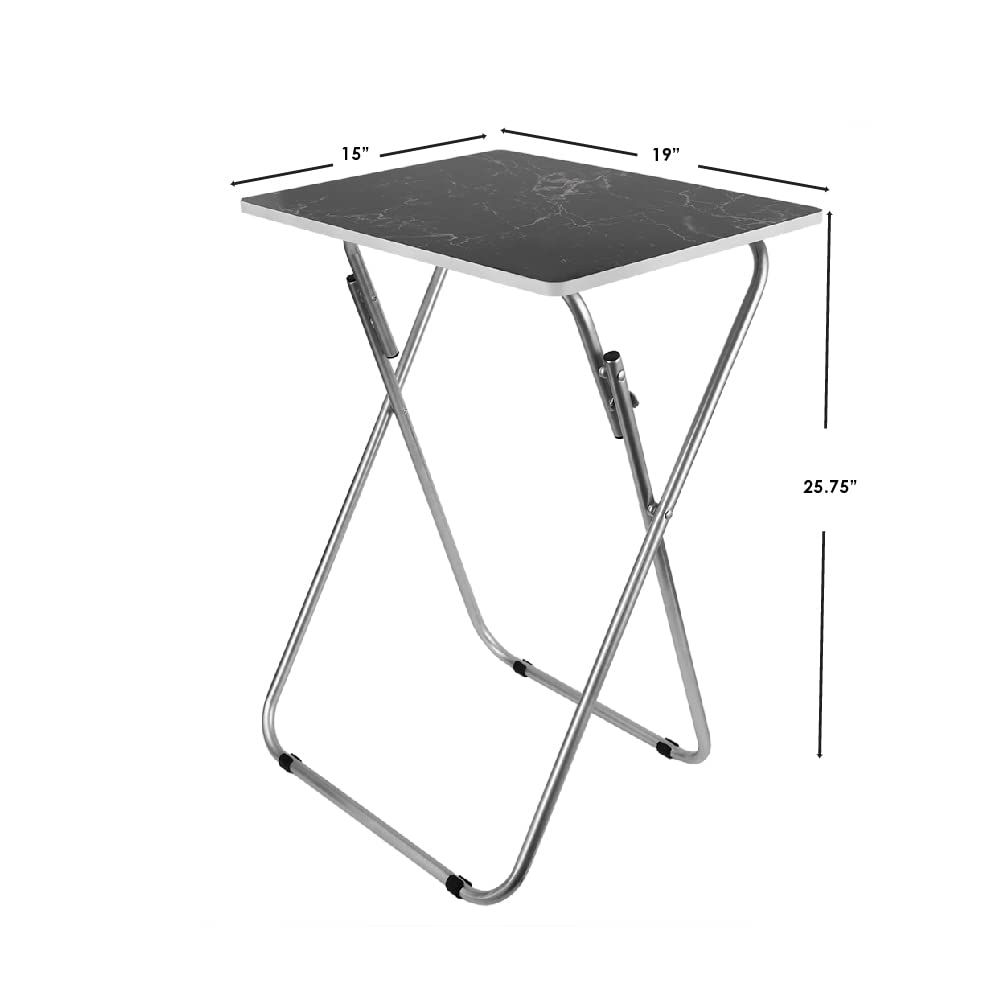 Home Basics Multi-Purpose Sturdy and Durable Decorative Bedside Laptop Snack Cocktails TV Folding Table Tray Desk Bedside Laptop Snacks Black Marble 15 in x 19 in x 25.75 in