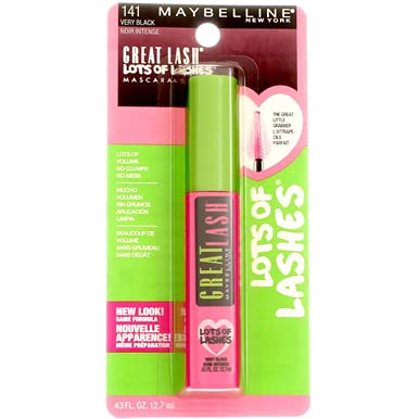 Maybelline Great Lash Lots of Lashes Washable Mascara, Very Black [141] 0.43 oz, Pack of 4