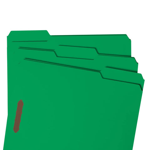 Smead 100% Recycled Fastener File Folder, 2 Fasteners, Reinforced 1/3-Cut Tab, Letter Size, Green, 50 per Box (12141)