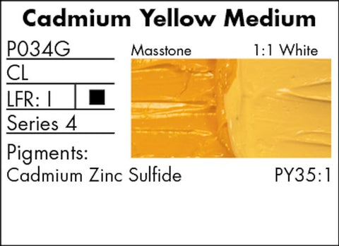 Grumbacher Pre-Tested Oil Paint, 37ml/1.25 Ounce, Cadmium Yellow Medium (P034G)