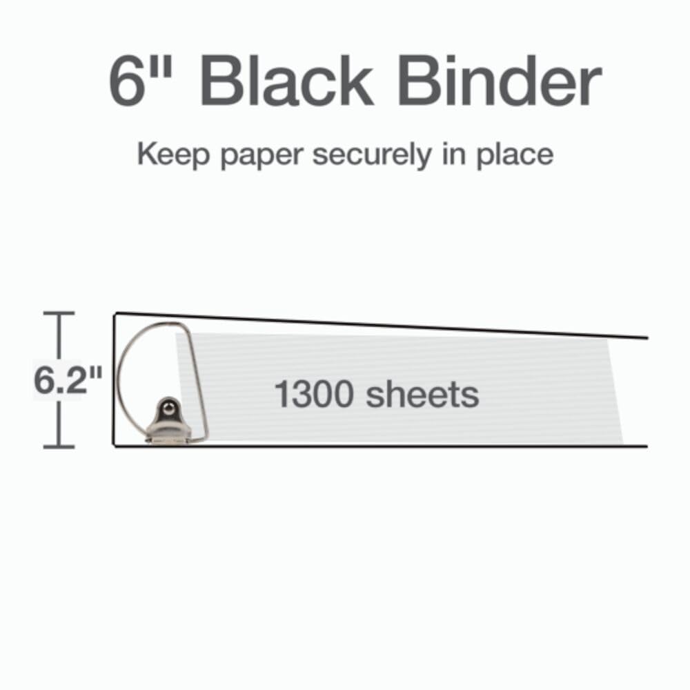 Cardinal 3 Ring Binder, 6 Inch Heavy Duty XtraLife Binder, Locking Slant-D Rings, Crack-Resistant Cover & Spine, ClearVue Covers with Shelf Pull, Holds 1,300 Sheets, Black (26361)