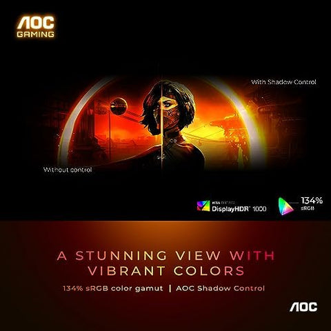AOC Q27G3XMN 27" QHD Gaming Monitor, 2560x1440, Mini LED, 180Hz 1ms GtG, HDR 1000, sRGB137.5%, HDMI 2.0 x 1, DisplayPort 1.4 x1, Adaptive Sync, 3-Year Zero-Bright-dot