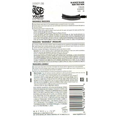 Maybelline New York, Volum' Express The Falsies Flared Washable Mascara, Blackest Black 00, 1 Count