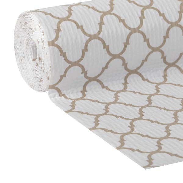 Duck Brand EasyLiner Smooth Top Shelf Liner - Non Adhesive Shelf Liner for Cabinets, Drawers, Pantry, Bathroom, Kitchen - Taupe Quatrefoil, 12 in. x 10 ft.