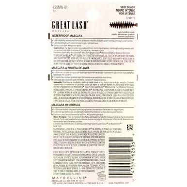 Maybelline Great Lash Waterproof Mascara, Very Black [111], 0.43 oz (Pack of 6)