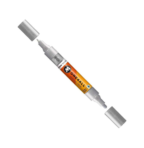 Molotow ONE4ALL Acrylic Twin Pump Marker, 1.5mm and 4mm Nibs, Silver, 1 Each (227.505)