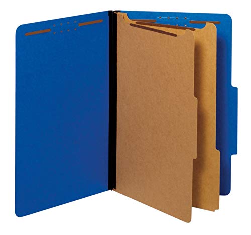 Pendaflex Recycled Classification File Folders, 2 Dividers, 2" Embedded Fasteners, 2/5 Tab Cut, Legal Size, Dark Blue, Box of 10 (29035P)