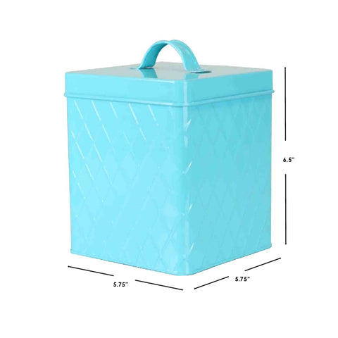 Home Basics Tin Kitchen Food Storage Organization Canister Collection (Large Canister with Cover, Turquoise)