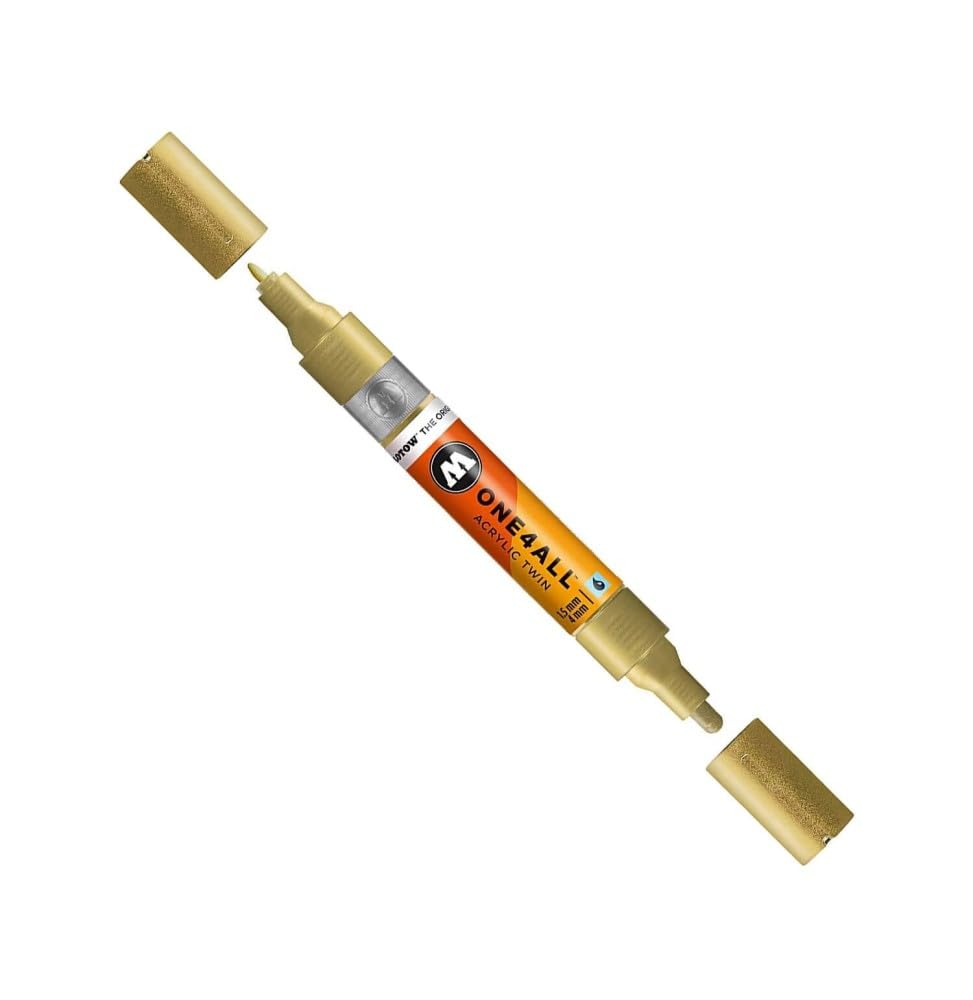 Molotow ONE4ALL Acrylic Twin Pump Marker, 1.5mm and 4mm Nibs, Gold, 1 Each (227.506)