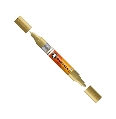 Molotow ONE4ALL Acrylic Twin Pump Marker, 1.5mm and 4mm Nibs, Gold, 1 Each (227.506)