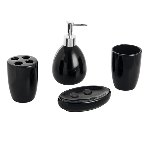 4-Piece Ceramic Bathroom Set (Black), By Home Basics | Contemporary Design Bathroom Accessory Sets | Accessories For Bathroom | Includes Soap Dish, Tumbler, Toothbrush Holder, and Lotion Dispenser