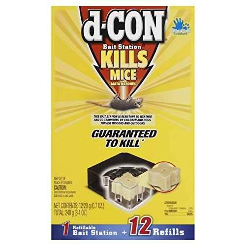 d-CON Refillable Corner Fit Mouse Poison Bait Station, 1 Trap + 12 Bait Refills