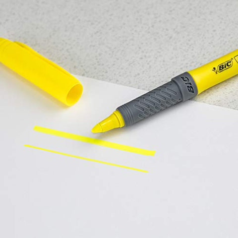 BIC Brite Liner Grip Highlighters, Chisel Tip (1.6 mm), Classic Yellow, 2-Count Pack, Best Highlighters for School Supplies and Office Supplies
