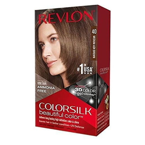 Revlon Permanent Hair Color, Permanent Hair Dye, Colorsilk with 100% Gray Coverage, Ammonia-Free, Keratin and Amino Acids, 40 Medium Ash Brown, 4.4 Oz (Pack of 1)