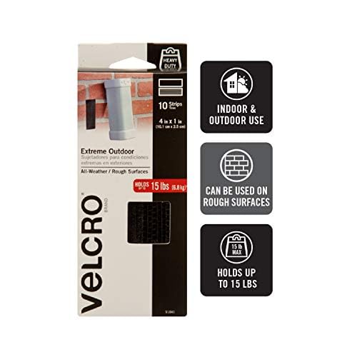 VELCRO Brand Outdoor Heavy Duty Strips | 4in x 1in (10Pk) | Holds 15 lbs | Black Extreme Hook and Loop Tape Industrial Strength Adhesive | Weather Resistance for Rough Surfaces (91841)