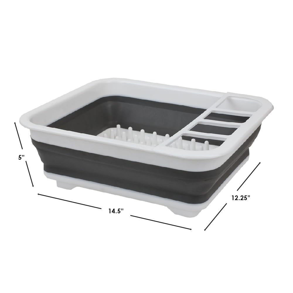 Home Basics Silicone and Plastic Easy Storage Collapsible Dish Rack and Cutlery Holder White