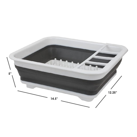 Home Basics Silicone and Plastic Easy Storage Collapsible Dish Rack and Cutlery Holder White