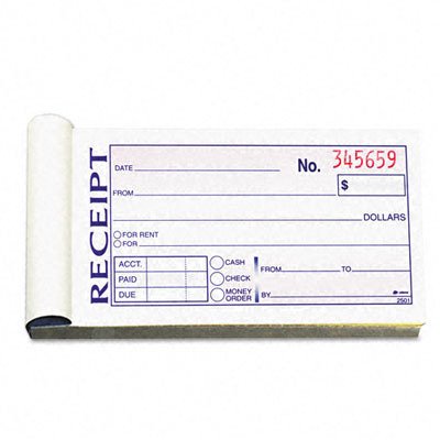 Adams Receipt Book, 2-3/4 x 5-3/8, 2-Part, 50 Forms, EA - ABFDC2501