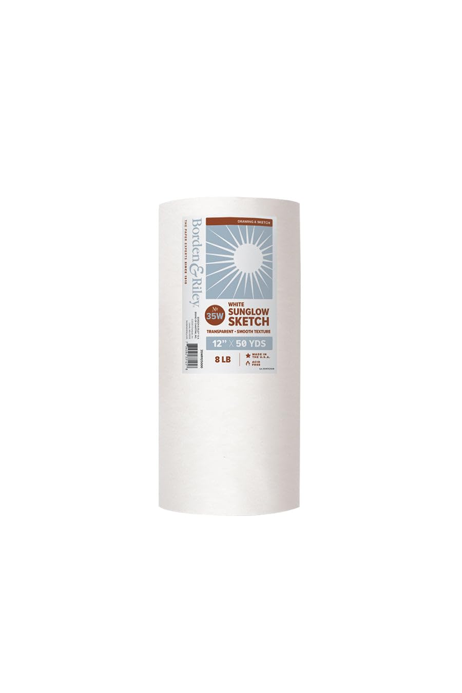 Borden & Riley 12" x 50 Yards #35C Sun-Glo Thumbnail Sketch Paper, 8 lb, White, 1 Roll Each (35WR125000)
