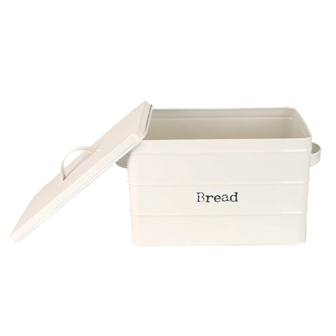 Home Basics Tin Canister Collection, 13-Liter Bread Box with Cover, Kitchen Food Storage Organization, Ivory