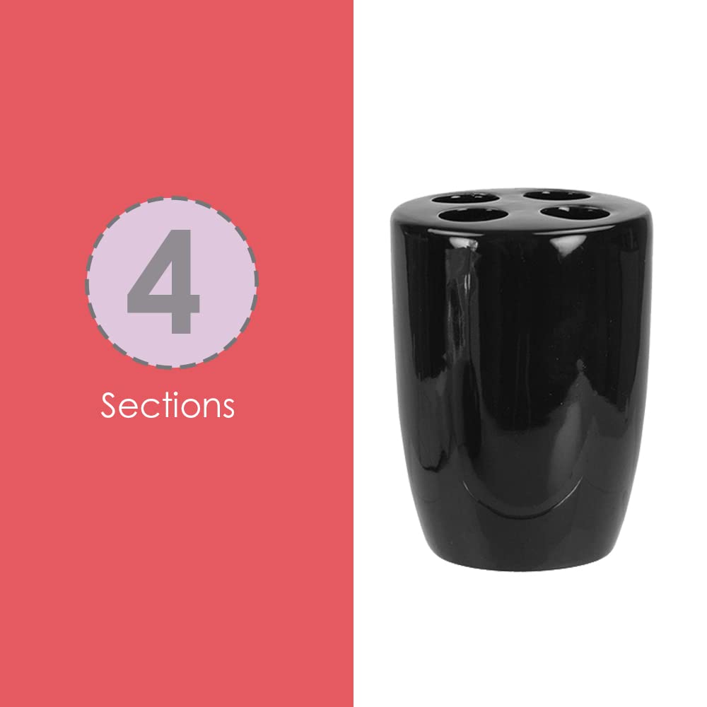 4-Piece Ceramic Bathroom Set (Black), By Home Basics | Contemporary Design Bathroom Accessory Sets | Accessories For Bathroom | Includes Soap Dish, Tumbler, Toothbrush Holder, and Lotion Dispenser