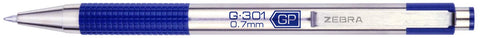 Zebra Pen G-301 Retractable Gel Pen, 0.7mm Medium Point, Stainless Steel Barrel, Textured Grip, Easy Glide Ink Provides a Smooth and Skipless Writing Experience, Blue Ink, 4-Pack (41324)