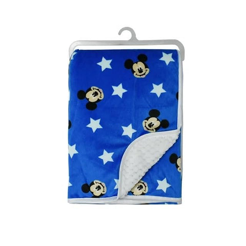 Disney Mickey Mouse Blue Double Sided Mink and Waffle Fleece with Satin Edge Baby Blanket